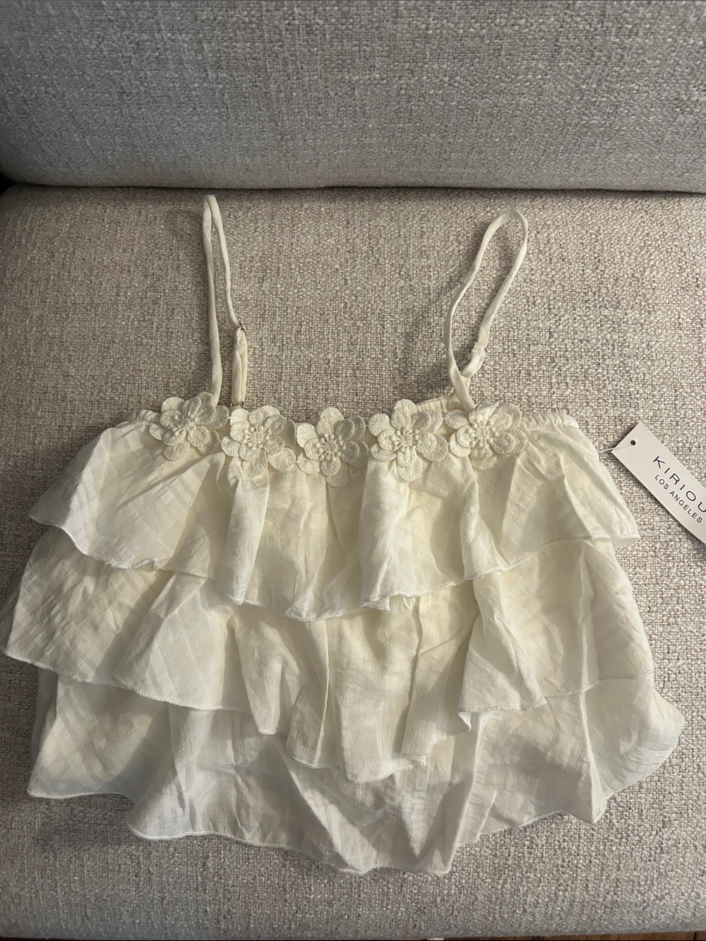 BRAND NEW KIRIOUS White Floral Ruffle Cami Top